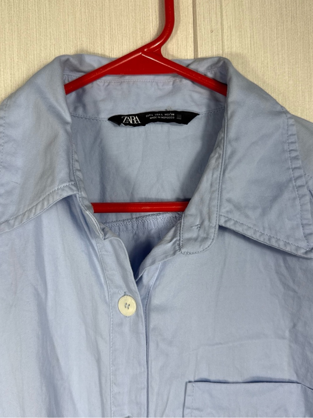 ZARA L Light Wash Chambray Oversized Button Down Shirt Dress Midi Blue Tie Back - Picture 3 of 11